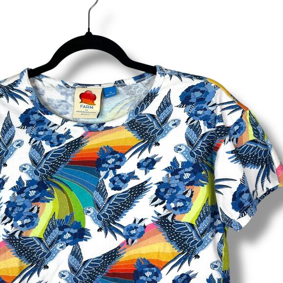 Farm Rio x Anthropologie Aves Motif Island Inspired Cotton Graphic Tee XS - Picture 3 of 10